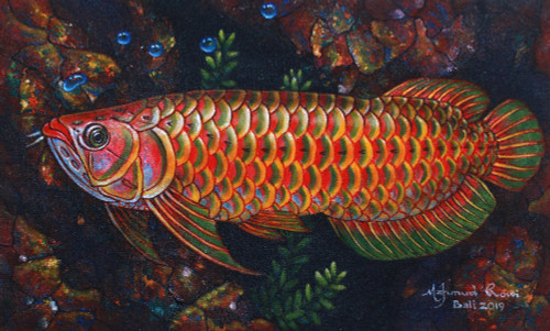 Signed Painting of a Rainbow Arowana Fish from Bali 'Rainbow Arowana'