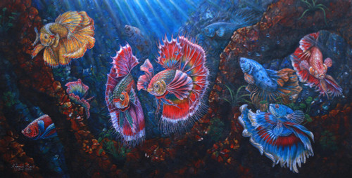 Signed Painting of Betta Fish from Bali 2019 '9 Betta Fish'