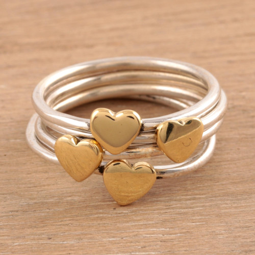 Sterling Silver and Brass Heart Band Rings from India 'Heart Royalty'