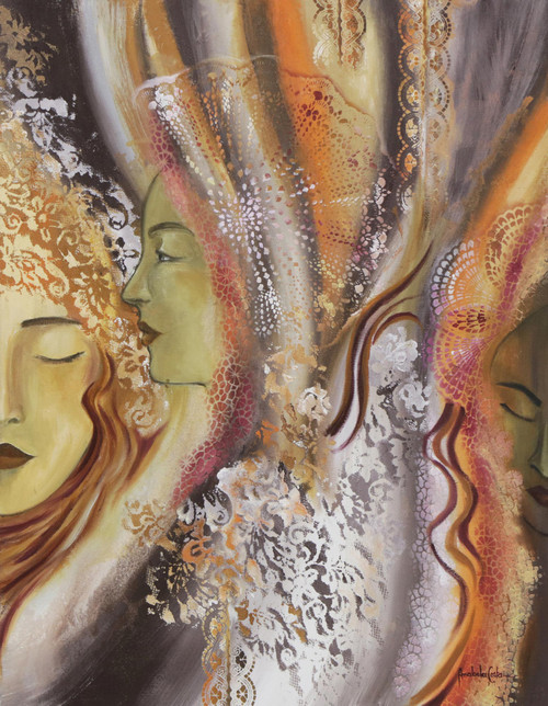 Expressionist Painting of Three Goddesses from Brazil 'Mystic Goddesses'