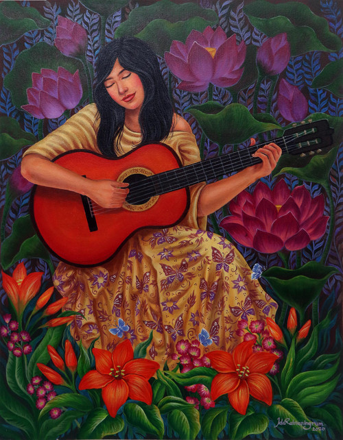 Portrait of a Woman with a Guitar Painting from Java 'Song of My Guitar'