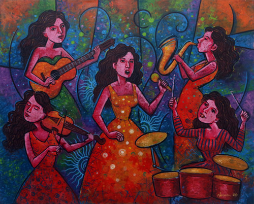 Original Painting of a Balinese Women's Musical Group 'Harmony of a Concert'
