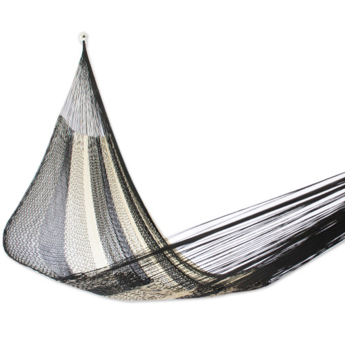 Handwoven Double Hammock in Black and Natural from Mexico 'Night Stripes'