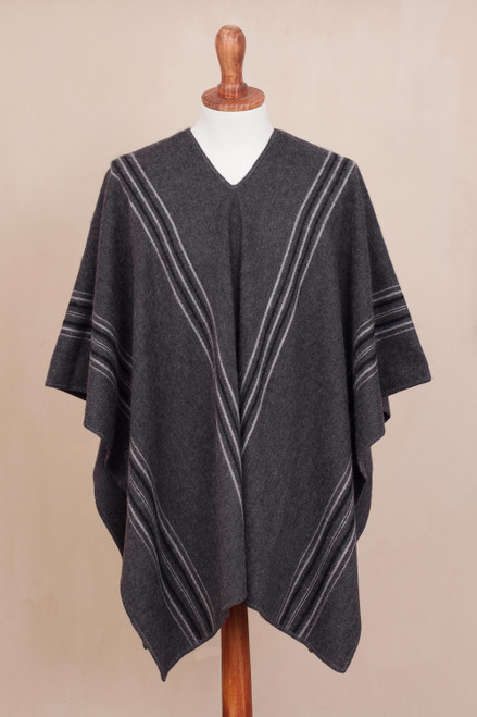 Men's Alpaca Blend Poncho in Graphite from Peru 'Chic Andes in Graphite'