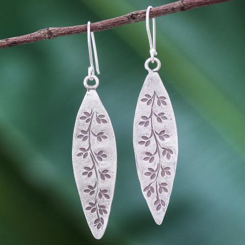 Handcrafted Karen Silver Dangle Earrings from Thailand 'Karen Spring'