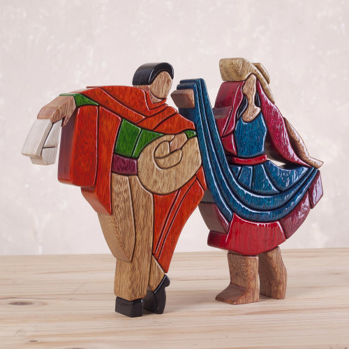 Hand Made Peruvian Wood Sculpture 'The Marinera Dance'