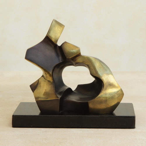 Couple in Love Abstract Sculpture Bronze on Granite 'Happiness'