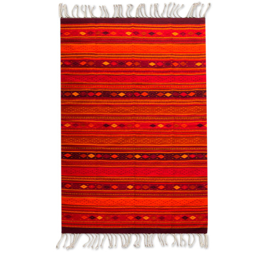 Red Handwoven Authentic Zapotec Rug from Mexico 6.5x10.5 'Embers of Fire'