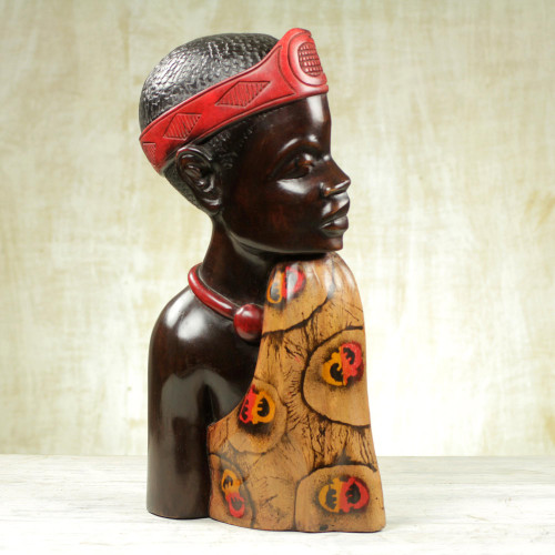 Carved Sese Wood Sculpture of an African Man from Ghana 'Profile of a King'