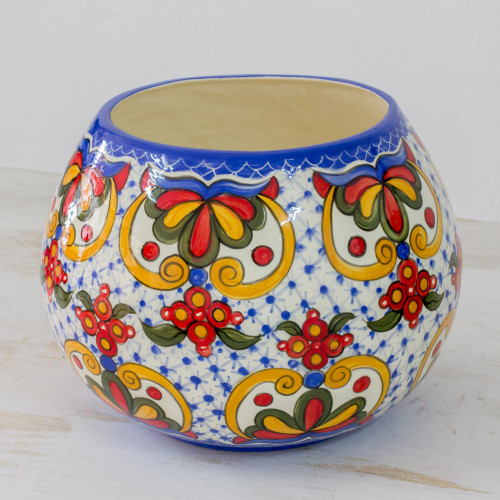 Hand-Painted Ceramic Floral Vase from El Salvador 'Florid Sheen'