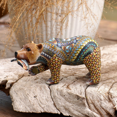 Colorful Polymer Clay Bear Sculpture 3.9 Inch from Bali 'Successful Grizzly'