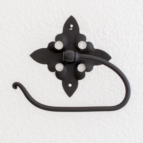 Black Iron Toilet Paper Holder from Guatemala 'Black Colonial Flower'