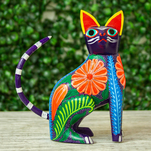 Handcrafted Copal Wood Alebrije Cat Figurine from Mexico 'Graceful Feline'