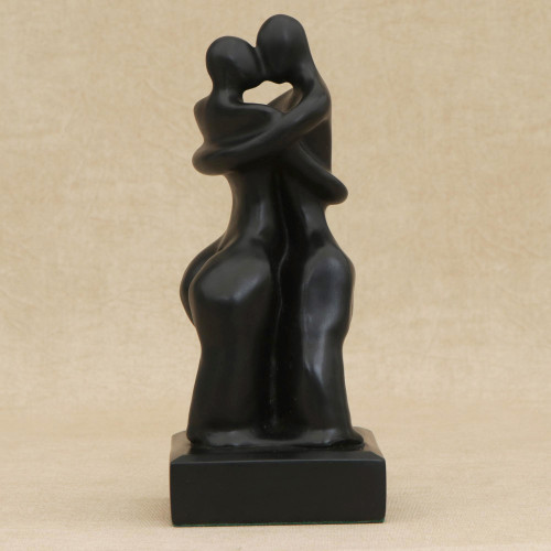 Romantic Fine Art Resin Sculpture in Black from Brazil 'The Hot Kiss'