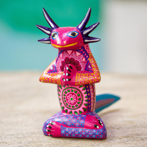 Colorful Axolotl Alebrije Figurine from Mexico 'Lotus Axolotl'