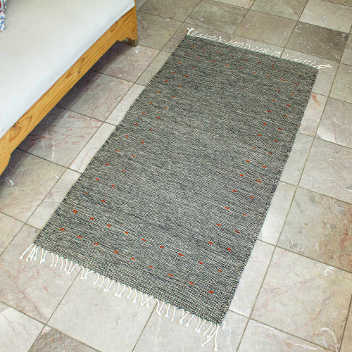 Handwoven Zapotec Grey Wool Rug with Russet Accents 2.5x5 'Subtle Grey'