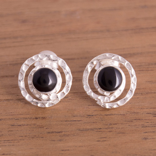 Modern Obsidian Stud Earrings from Peru 'Cuzco Aura'