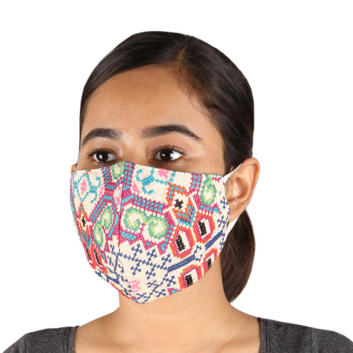 2 Handmade Colorful Cross Stitch Embroidered Face Masks 'Bright Thoughts'