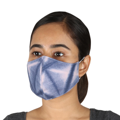 3 Faded Blue Denim Two-Layer Cotton Face Masks from India 'Blue Denim Shadows'