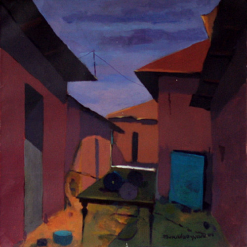 Original Acrylic Painting of Village from West Africa 'The Boss'