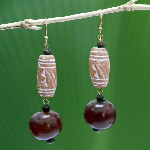 Terracotta beaded earrings 'Akan Jewels'