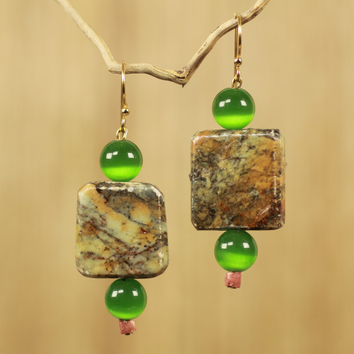 Artisan Crafted Soapstone and Cat's Eye Beaded Earrings 'Ayeyi Nka Boafo'