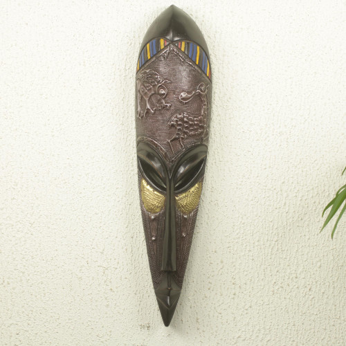 Original African Peace Mask Hand Crafted Wood and Metal 'Fafa'