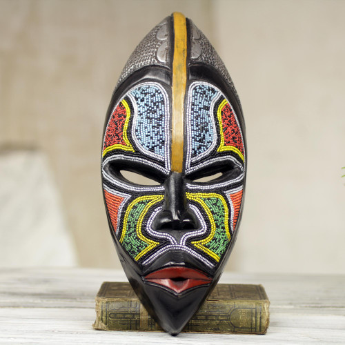 West African Wood Beaded Wall Mask from Ghana 'Bantu Zulu'