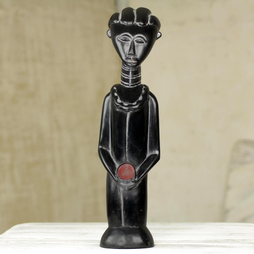 Hand Carved and Painted Ghanaian Wood Sculpture 'Good Woman'