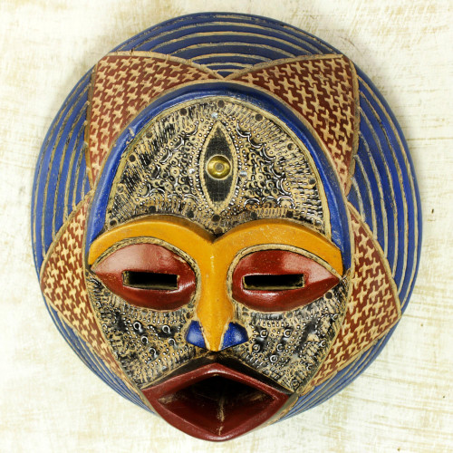 Ewe Culture African Wood Mask Handmade by Ghana Artisan 'Kafuinam'