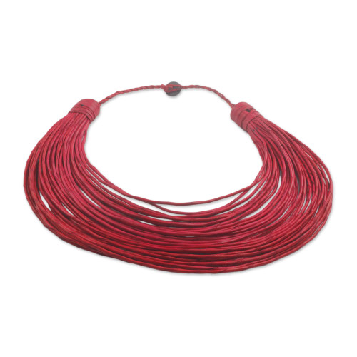 Handmade Red Leather Strand Statement Necklace from Ghana 'Siklafi'