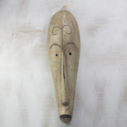 Handcrafted Long African Sese Wood Mask from Ghana 'Fang Ngil'