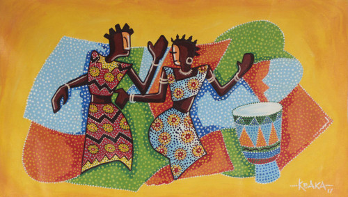 Expressionist Painting of African Lovers from Ghana 'Lovers' Dance'