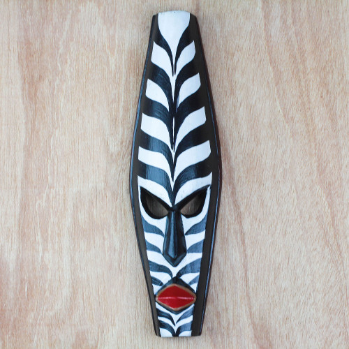 African Wood Mask with Zebra Motifs from Ghana 'Zebra Face'