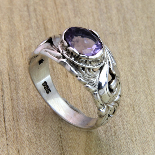 Floral Sterling Silver and Amethyst Ring 'Feminine Charm'