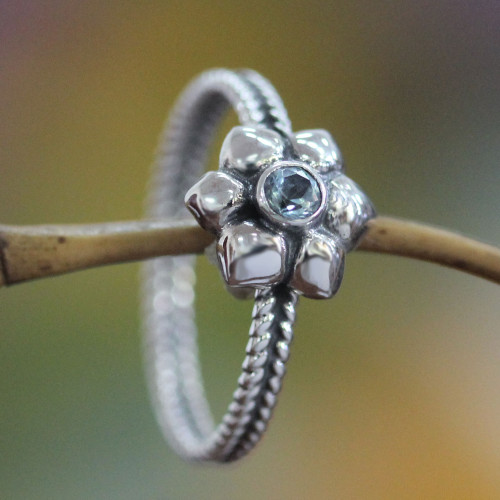 Indonesian Sterling Silver and Blue Topaz Ring 'Narcissus of December'