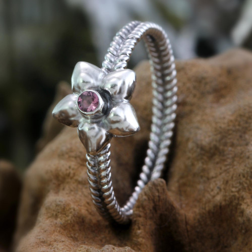 Pink Tourmaline and Sterling Silver Ring 'October Marigold'