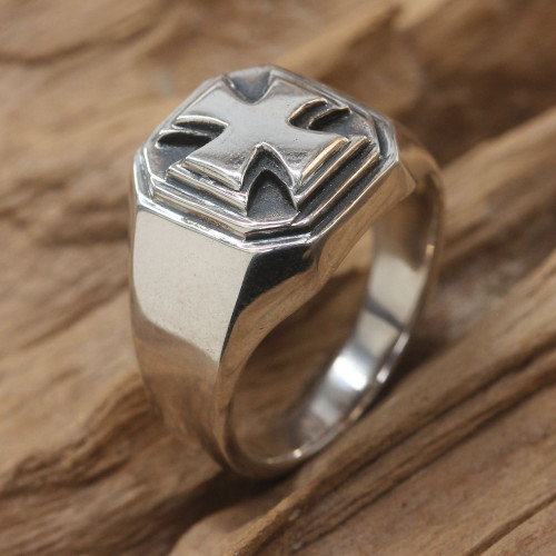 Men's Handcrafted Sterling Silver Signet Ring 'Maltese Cross'