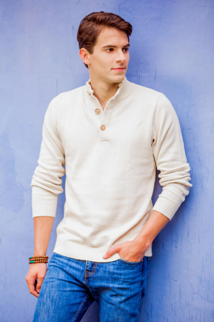 Men's cotton sweater 'Ivory Comfort'