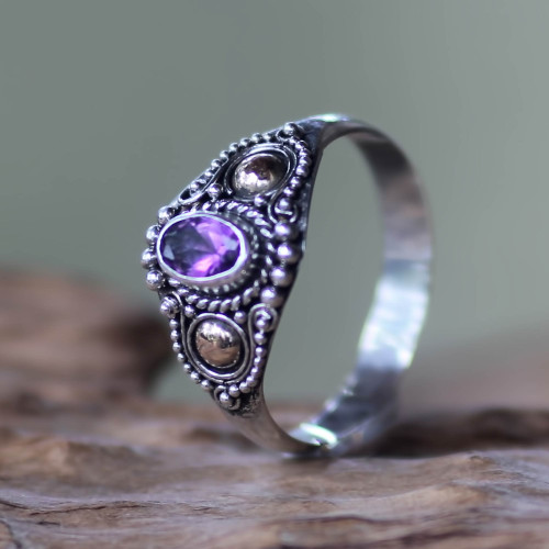 Sterling Silver and Gold Cocktail Ring with Amethyst 'Mystic Trio'