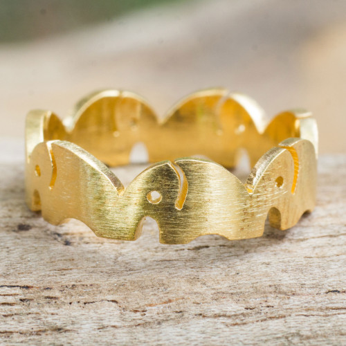 Gold Vermeil Elephant Band Ring Handcrafted in Thailand 'Pachyderm Party'