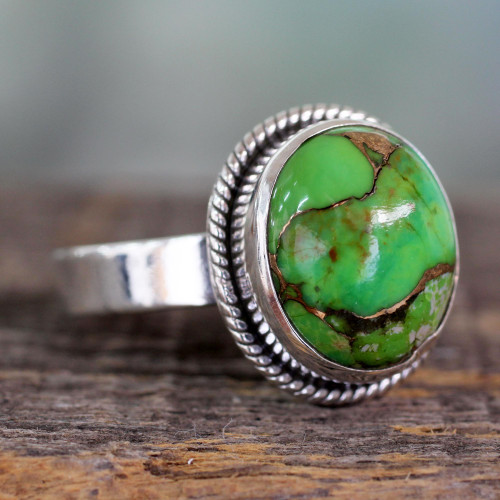 Silver Silver Ring with Green Composite Turquoise 'Green Fields in Jaipur'