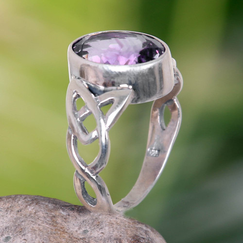 Amethyst Sterling Silver Ring Handmade in Indonesia 'Lavender Moon'