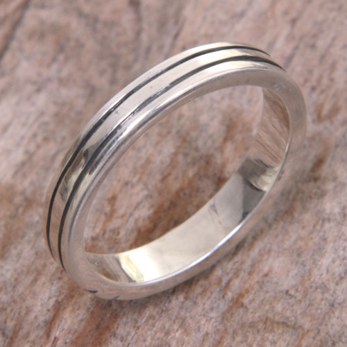 Sterling Silver Band Ring with Balinese Minimalist Styling 'Shiny Minimalist'