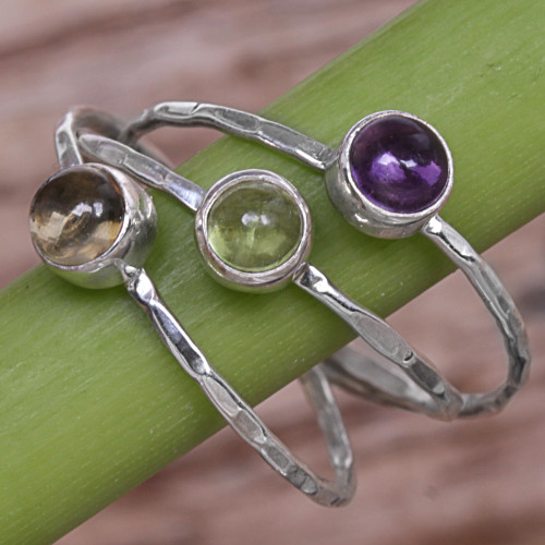 Amethyst Peridot and Citrine Multigemstone Ring 'Magical Trio'