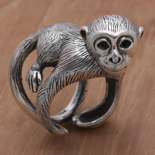 925 Sterling Silver Monkey Wrap Ring from Indonesia 'Amusing Monkey'