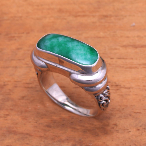 Men's Green Quartz Ring from Indonesia 'Ancient Wisdom'