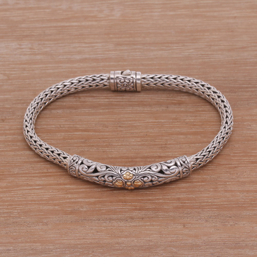 Gold Accent Sterling Silver Pendant Wristband Bracelet 'Elegant Twining'