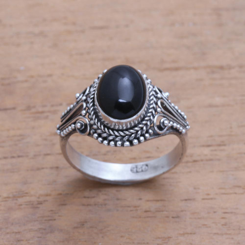 Onyx and Sterling Silver Single Stone Ring from India 'Midnight Luxury' -  Road Scholar World Bazaar