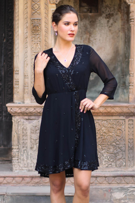 Embellished Viscose Dress from India 'Georgette Glamour'